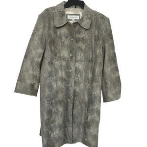 Vintage Liz Claiborne Snakeskin Genuine Leather Coat 90s Minimalist Neutral XL